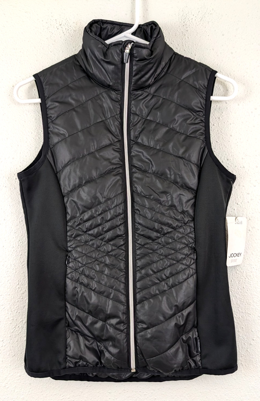 New Jockey Sport sz S Quilted Puffer Vest black zips lightweight thin 1407